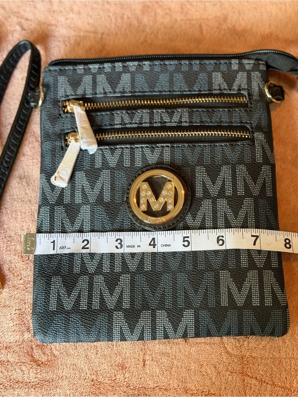 Michael Kors Black and Gray MK Logo Crossbody Bag with Gold Accent